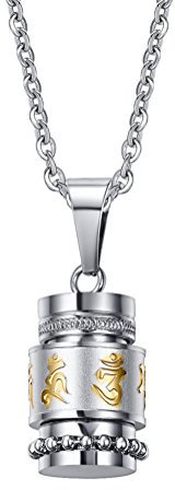 PAURO Hombre Acero Inoxidable Budista Om Mani Padme Hum Rezando La Rueda Mantra Botella Collar Colgante