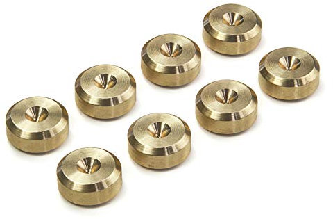 PrecisionGeek Solid Brass Speaker Spike Pads – 16mm Diameter Chamfered Shape for HiFi Speakers, Stands, Soundbars, Subwoofers – Set of 8 Isolation Discs