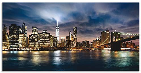 ARTland Wanddeko Wandbild Alu Verbundplatte für Innen & Outdoor Bild 60x30 cm Städte USA Amerika New York Skyline Nacht Manhattan Hudson River T0WB