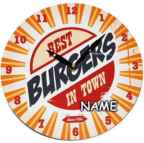 alles-meine.de GmbH Wanduhr aus Holz - Best Burgers in Town - inkl. Name - Ø 29 cm groß - schleichendes Uhrwerk ! - sehr leise ! - Uhr - Analog - Wohnzimmer & Kinderzimmer - ..