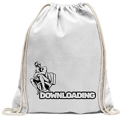 Kiwistar - Turnbeutel - weiss - Downloading - Kacke - Klo - Shit - Fun Rucksack Sport Beutel Gymsack Baumwolle mit Ziehgurt