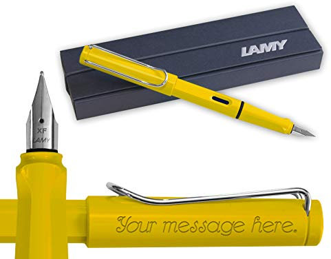 Personalised Engraved Lamy Safari Yellow Fountain pen Extra Fine Nib Model (18) + Box Included + choose with or without engraving