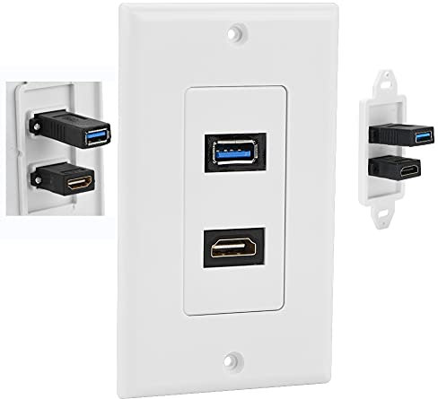USB Wall Plate, USB HDMI Wall Socket Plate, HDMI Socket Wall Plate, HDMI USB 3.0 2 in 1Integrated Multimedia Wall Face Plate Panel-White