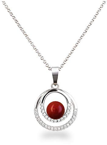 Schöner-SD Silberkette Halskette mit Anhänger Perle 925 Silber in Koralle-rot