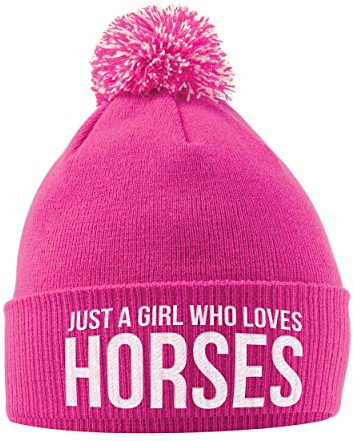Cappello da equitazione con scritta Just A Girl Who Loves Horses, accessorio per equitazione, regalo per ragazze, amanti dei cavalli, cappello invernale con pompon per ragazze, regalo per