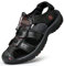 Unitysow Sandales de Marche Homme Bout Fermé Cuir Extérieur Sport Trekking Randonnée Été Nu Pied Plage 39-46, Noir, Taille 44