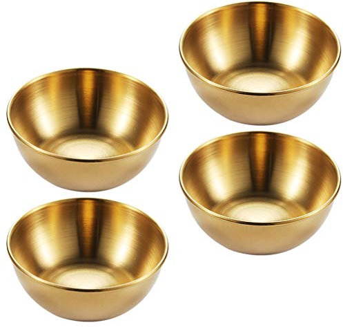 BESTonZON 4 Stück Saucenschälchen Edelstahl Schälchen Runde Dippschalen Stapelbar Sushi- Dip Schüsselchen Servierschalen Saucenschalen für Vorspeise Snack Sojasauce Küche Party Restaurant Gold