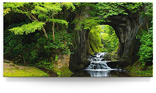 BilderKing Wandbild Wasserfall Nomizo Falls Japan - 180cm x 90cm Leinwand auf 4cm Keilrahmen