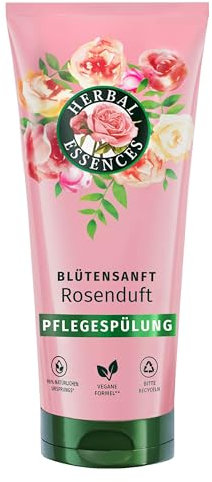 Herbal Essences Blütensanft Pflegespülung mit Rosenduft 250ml. Von stumpfem Haar zu seidig glänzendem Haare, Mit Rosenessenz, Inhaltsstoffe natürlichen Ursprungs, Vegan