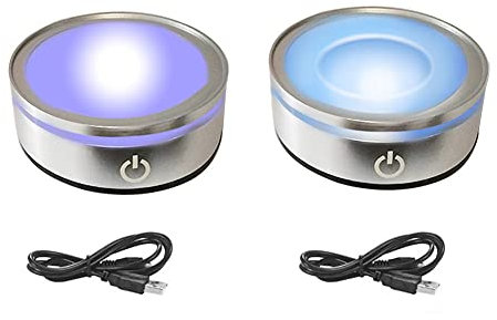 CDIYTOOL 2 basi per luci LED, multicolore, rotonde, espositori, per sfere di vetro di cristallo 3D con interruttore sensibile al tocco (base concava e base piatta)