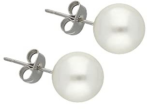 Treuheld® Ohrstecker mit weißer Perle | 8 Größen | hochwertige Süßwasserzuchtperle | Perlen-Ohrring für Damen und Mädchen [06.] - 10mm