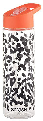 Smash Sipper Water Bottle with Straw 700m Black/Coral Leapard Print Design