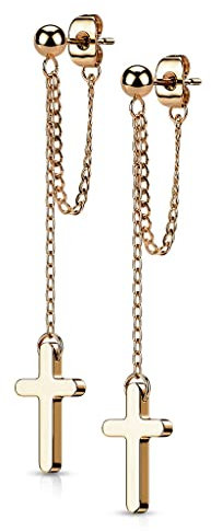 beyoutifulthings 1 paire de boucles d'oreilles pour femme en acier chirurgical avec pendentif en forme de croix Argenté/doré/noir/or rose, Acier inoxydable