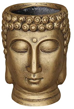 IDEALIST 14cm Buddha Head Planter | Gold Metallic Reinforced Stone Indoor Plant Pot | Flower Pot Cover D14 H24 cm, 2.6 litres