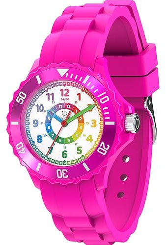 Honey's Heaven Kinder Armbanduhr Jungen und Mädchen - süße Quarzuhr mit modischem Silikon-Armband und Lern-Ziffernblatt - Lernuhr analog, einfach zu lesen, zum Uhrzeit Lernen (violett)