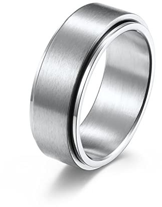 Wycian Herren Ring 8MM, Spinner Ring Men 8MM Größe 6 Edelstahlbandring für Jahrestag Geburtstag Hochzeit Verlobung