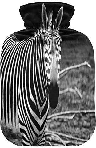 Afrikanische Tier-Zebra-Wärmflasche mit Abdeckung, 2 l transparenter Wärmbeutel, heiße Kaltkompresse, ideal für Krämpfe, Rücken, Schulter, Schmerzlinderung, Kinder, Männer und Frauen, Handfußwärmer