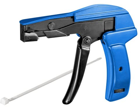 goobay 64810 Spannwerkzeug für Kabelbinder + Wetterfeste Kabelbinder – Nylon- Transparent/Einstellbarer Spannkraft zum Spannen und Schneiden von Kabelbindern/Kabelbinderzange/Schwarz, Blau