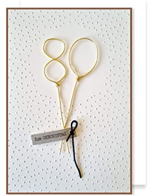 80 Geburtstag Grußkarte Karte Applikationen AvanHandcraft goldene Drahtzahl 16x11cm