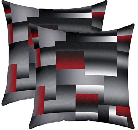 Loussiesd 2er Set Kissenbezüge Geometrische Kissenbezüge 40x40cm Geometrie Rot Grau Schwarz Dekokissen für Home Dekor Kissenhülle Kissenbezug Umkehrbar Stripe Line Plaid Moderne Kunst Wurf Dekokissen