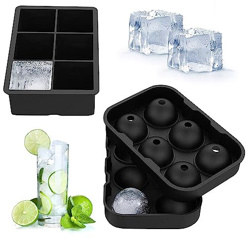 2 Pieces Ice Cube Tray, Large ice Cube Moulds Silicone Sphere Moulds, Big Ice Cube Tray for Cocktails, Whiskey and Drinks Ice Cool