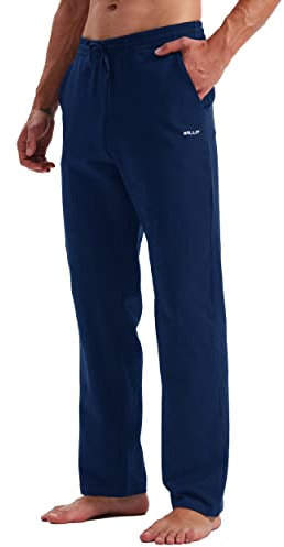 WILLIT Jogginghose Herren Baumwolle Trainingshose Sporthose Lang Freizeithose Fitness Yogahose Sweathose Lounge Pants Loose Männer mit Taschen Marineblau XXL