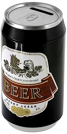 Salvadanaio in Latta Metallo Barattolo Grande Birra 50 cl (Generico) Apribile Colore Nero (16x9 cm)