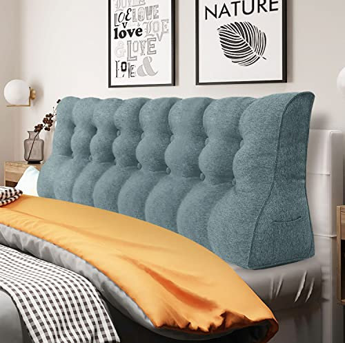 Johnear Rückenkissen Lendenkissen für Sofa Bett Rückenlehne Lesekissen ，Großes Bücherkissen Hohe Kopfteil zweireihig Keilkissen Wandkissen Beinkissen (Grau，200 x 26 x 55cm)