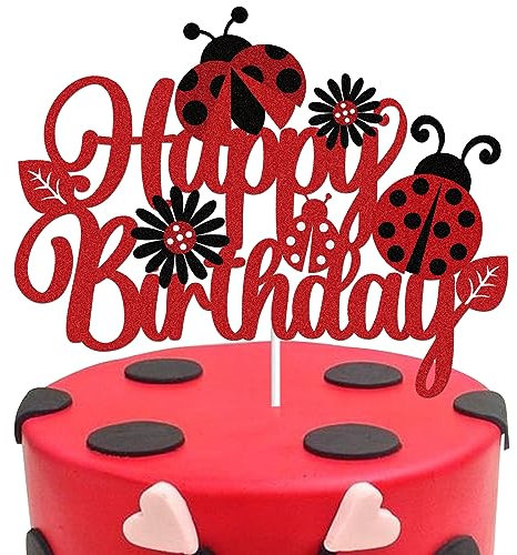 Marienkäfer Happy Birthday Tortenaufsatz Rot Glitzer Gänseblümchen Marienkäfer Kuchendekoration Garten Käfer Insekt Frühling Sommer Motto Geburtstag Party Supplies