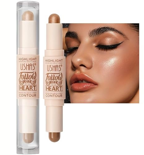 2 In 1 Highlight and Contour Stick, Cream Contouring Bronzer Makeup Stick Lightweight Bright Colour Corrector Sculpting Facial Long Lasting Waterproof Contour Stick