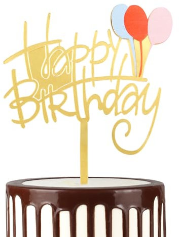 Mciskin Cartoon Happy Birthday Cake Topper Multicolor Acryl Cupcake Topper für Geburtstagsfeier Gold Cake Topper Happy Birthday für Mädchen oder Jungen Babys Gold Thema Kuchen Dekorationen Supplies