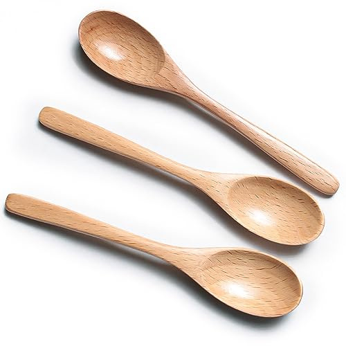 MEIYAHOME 6inch Wooden Coffee Spoon Natural Beech Wood Spoon Afternoon Tea Leisure Dessert Spoon,Tea Spoon,Wooden Mixing Stirrers for Sugar Salt Honey Milk (3 Pcs)