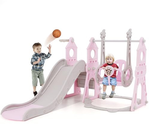 Arkyomi rutsche Indoor ab 1 2 3 4 5 Jahr,kinderrutsche mit schaukel Indoor Outdoor,Baby rutsche kinderzimmer,babyrutsche step2 gartenrutsche für kleinkin (Rosa 1)