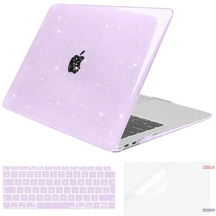 MOSISO Compatible with MacBook Air 13 inch Case M1 2021 2020 2019 2018, Glitter Sparkly Hard Shell for MacBook Air M1 Case 13.3 inch A2337/2179/1932 with Keyboard Cover&Screen Protector, Purple