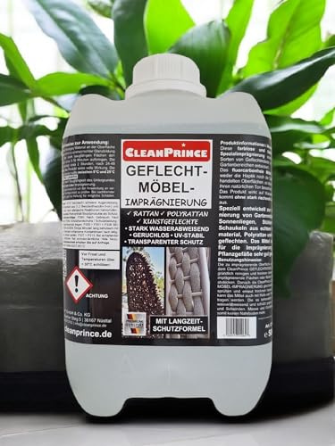 5 Liter Geflecht Möbel - Imprägnierung CleanPrince | transparent UV-Stabil Rattan Polyrattan Korbmöbel Kunstgeflechte Sonnenliegen Stühle innen außen wasserabweisende geruchlose Versiegelung