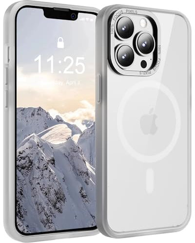 SOOFUN for iPhone 13 Pro Case Magnetic Phone Case Compatible with Magsafe, Soft Tpu Bumper Hard Translucent Matte Back Slim Fit Shockproof Protective Case Cover for Men Women Girls, White