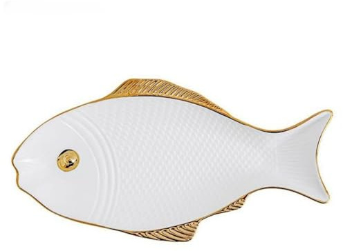 Romantic LOVE 11.8 Inch Fish-Shaped Salad Plates Ceramic Dinner Plates, Pasta Dessert Plates Serving Trays for Appetizer Sushi, Fruit (White)