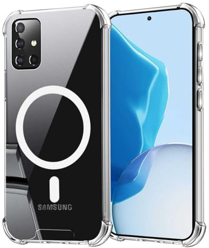 Coqinen Magnetisch Handyhülle für Samsung Galalxy A51 4G Hülle, Stoßfest Transparent Dünn Schutzhülle Samsung A51 4G mit Kratzfeste PC Rückseite + TPU Bumper, Durchsichtig