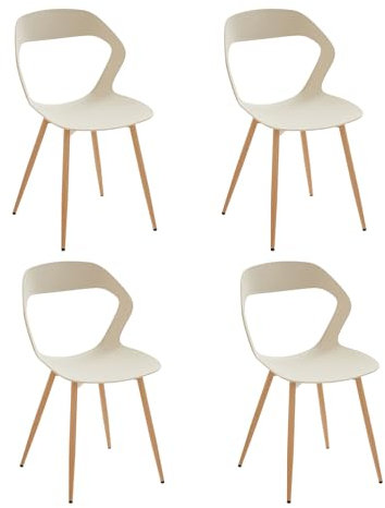 JZGORC Lot de 4 Chaises de Salle à Manger Nordiques, Chaises de Cuisine, avec Pieds de Chaise en Métal, Grand Design de Dossier évidé, idéal pour Salon, Salle de Détente -Kaki + Bois