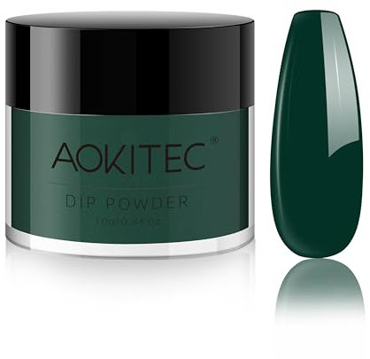 Aokitec 28 g Dip Powder, Forest Green/Pigment Pro Dark Green Nail Powder for Long-lasting Dip Nails Acrylic Dip Powder for Nail Art Starter & Pro., Easy to Use, Quick Air Dry