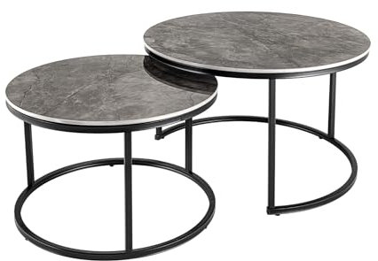 Riess Ambiente runde Couchtische 2er Set Elegance 75cm grau Keramik Marmor-Design Metall schwarz Beistelltisch Couchtisch Sofatisch Wohnzimmertisch Tisch
