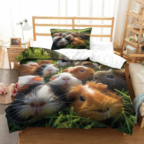DCABEIOOE Meerschweinchen 3D Print Betten Motiv Bettwäsche Set Bettwäsche Bettbezug Und Kissenbezug Mit Reißverschluss Für Kinder Jungen Männer Modern Gamer DekoRatteive Single（135x200cm）