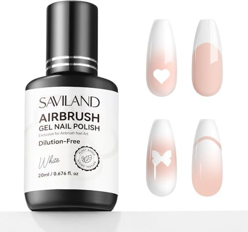 SAVILAND Plus Airbrush Gel Nagellack Verdünnungsfrei: 20 ml Kein Verstopfen Weißer Ungiftiger Nagellack für Airbrush Hochpigmentierte Farben Gel Lack für Ombre French Nägel