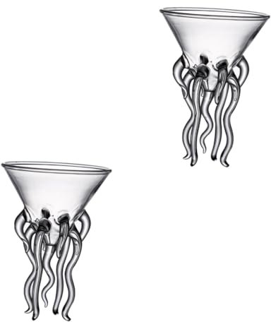 Mikinona 2pcs Jellyfish Cup Cocktail Drinking Cups Water Goblets Whisky Wine Funny Cocktail s Bar Squid Octopus Goblets Party Beer Transparent Glass