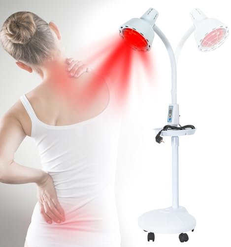 ARBGO Lampada a infrarossi, 275 W, lampada a luce rossa, lampada a infrarossi, con supporto, lampada da terra, luce a infrarossi, temperatura regolabile, luce rossa per facilità dolori muscolari