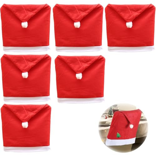 Kiuiom Stuhlüberzug für Weihnachten,Weihnachtsmannmützen Stuhlhussen,Weihnachtsdekoration 6PC Weihnachtsmütze für Stühle für Weihnachten Restaurant Urlaub Festival Party Decor