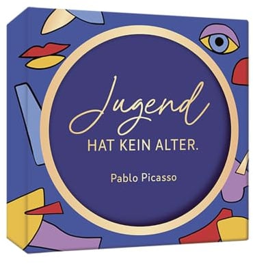 Grafik Werkstatt Korkuntersetzer Pablo Picasso, 6er Set, Ø 10,5 cm | Getränkeuntersetzer mit Picasso-Zitat „Jugend hat kein Alter“