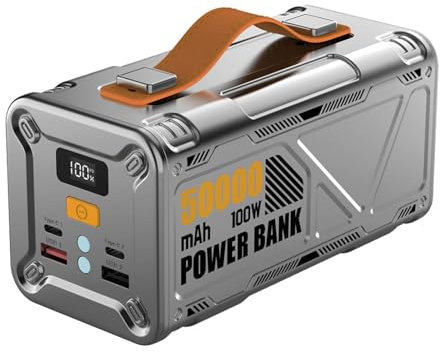 ZYT-DHRUCB 50000mAh Power Bank, 100W Two-Way Super Fast Charging, Portable Charging Station Comes with TYPE-C Cable/4 Fast Charging Ports,Silver