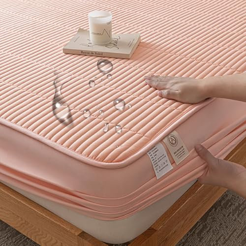 Mesnt Spannbettlaken Bettlaken, 180x220cm Einfarbig Bettwäsche Spannbetttuch aus Polyester Baumwolle für Boxspringbetten, Bequem, Rosa