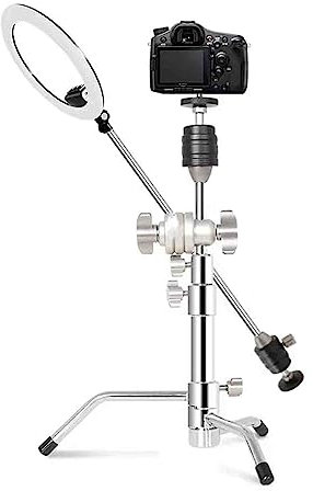 XNXYSMKJ C-type Stainless Steel Lamp Stand Small Mobile Phone Stand Live Microphone Camera Camera Overhead Shot Fill Light Floor Support Tripod